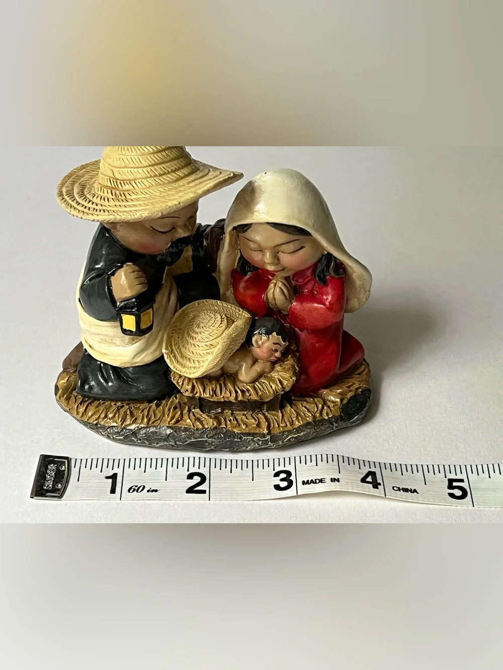 Hand-Painted Nativity Figurine Set - Red, Cream, Gold